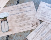 NEW, Rustic, Mason Jar Matrimony and Flowers Wedding Invitation Suite.