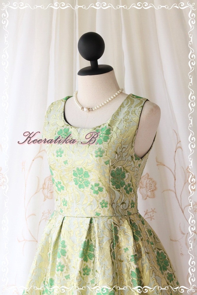 Classical Baroque Dress - Elegant Golden And Green Fabric Simply Sweet Cocktail Party Prom Dinner Night Dress Pleated Skirt