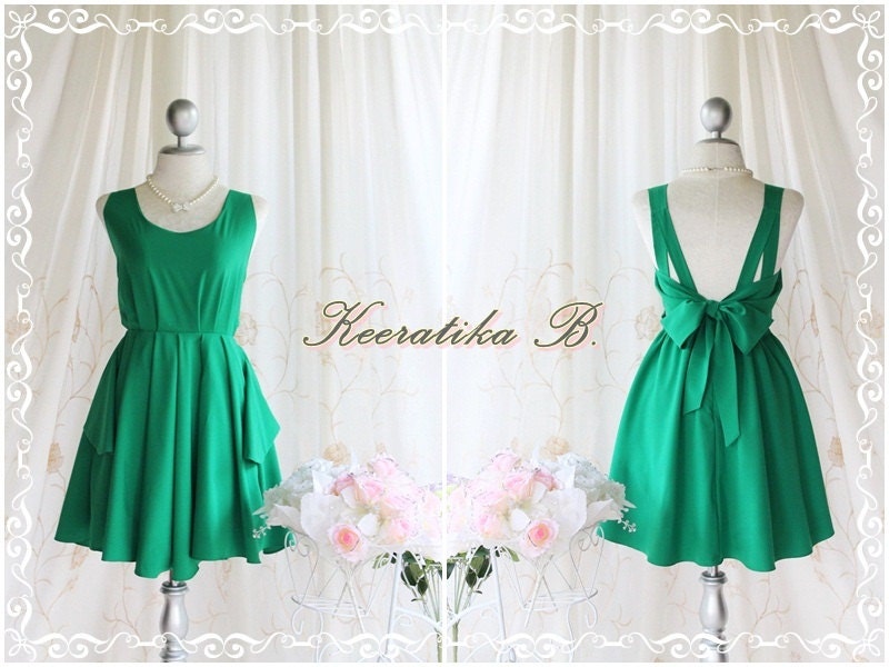 A Party V  Dress - Prom Party Cocktail Bridesmaid Dinner Wedding Night Dress Sweet Bright Forest Green Gorgeous Dress