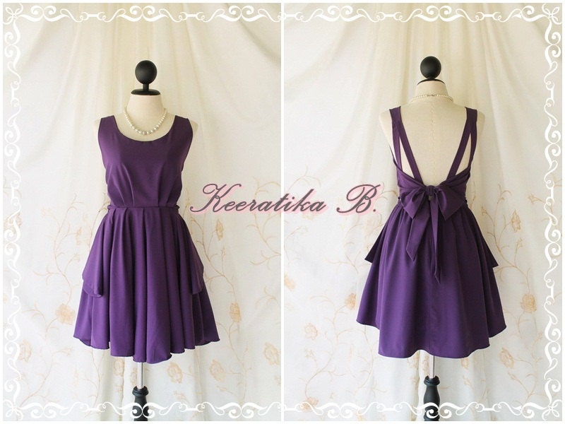 A Party - V Shape Style - Prom Party Cocktail Bridesmaid Dinner Wedding Night Dress Dusty Plum/Eggplant Color Glamorous Cocktail Dress