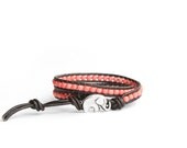 Salmon Beaded Leather Wrap Bracelet - the lucky elephant Original with Good Luck Elephant Button