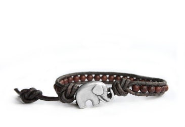 Chocolate Brown Beaded Leather Wrap Bracelet - the lucky elephant Original with Good Luck Elephant Button