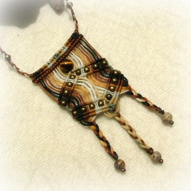 Earth tones goddess beaded macrame necklace