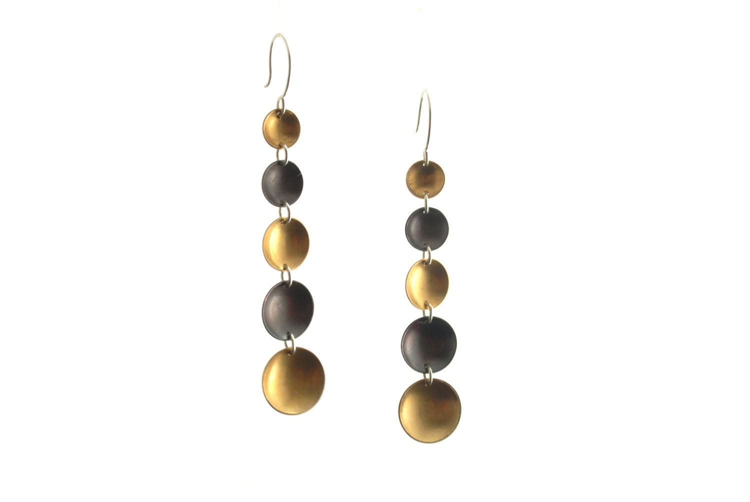 Handmade jewelry. Brass and copper gypsy drop earrings. Modern sexy fashion