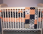 Custom Crib Bedding - 2 piece Set , navy orange and gray