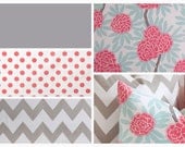 Custom Crib Bedding - Mint,  Coral, gray and white