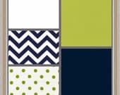 Custom Crib Bedding - 2 piece Set - navy blue and lime