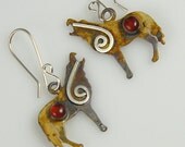 Silver Spiral Wolf Wolves Earrings with Carnelian Gemstones