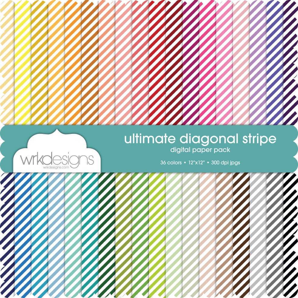 The Ultimate Diagonal Stripe Digital Paper Pack - 12"x12" - 36 different colors
