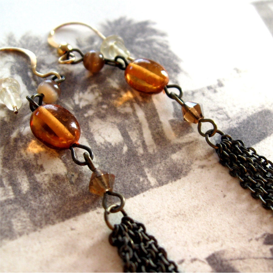 Amber Glass Tassel  Earrings