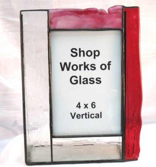 Stained Glass Picture Frame for 4x6"  Photo, Strawberry Red , Home Decor, OOAK, Wedding Gift, House Warming Gift