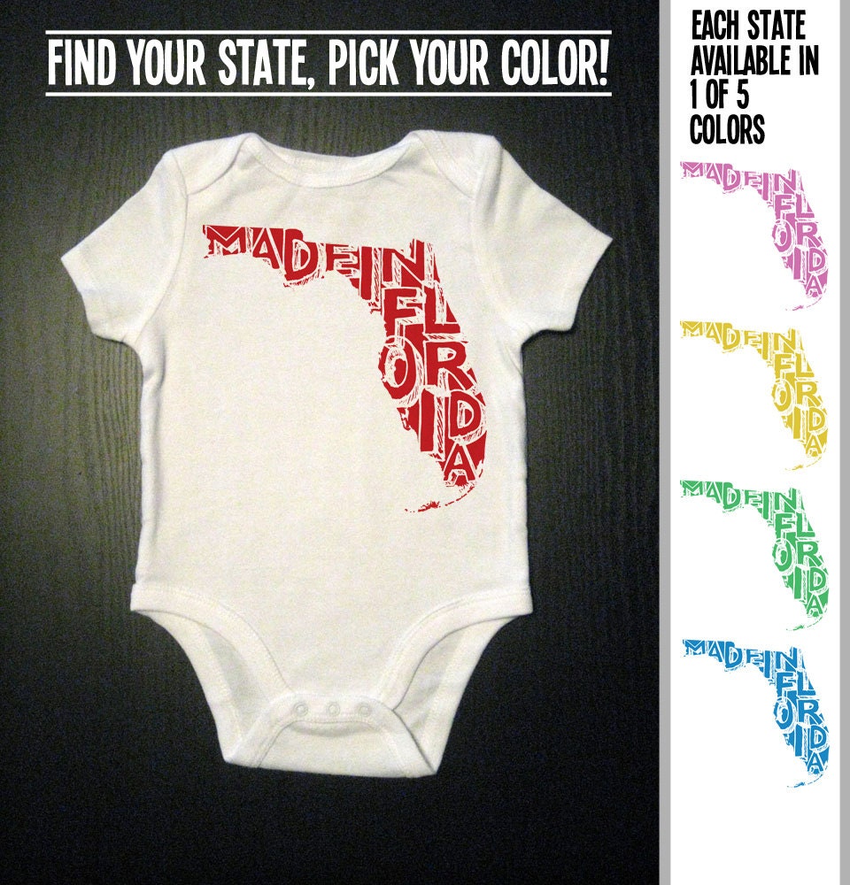 Made In State One Piece Bodysuit  -Pick-  Missouri Iowa Maryland Alabama New Mexico South Dakota Florida Maine Colorado Pennsylvania