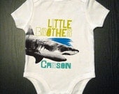 Little Brother Shark Bodysuit - Great White Shark One Piece Bodysuit Baby shirt with Custom name - baby and todder clothes