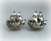 Pirate ship tattoo earrings- solid brass and steling silver post - Sailor nautical earrings