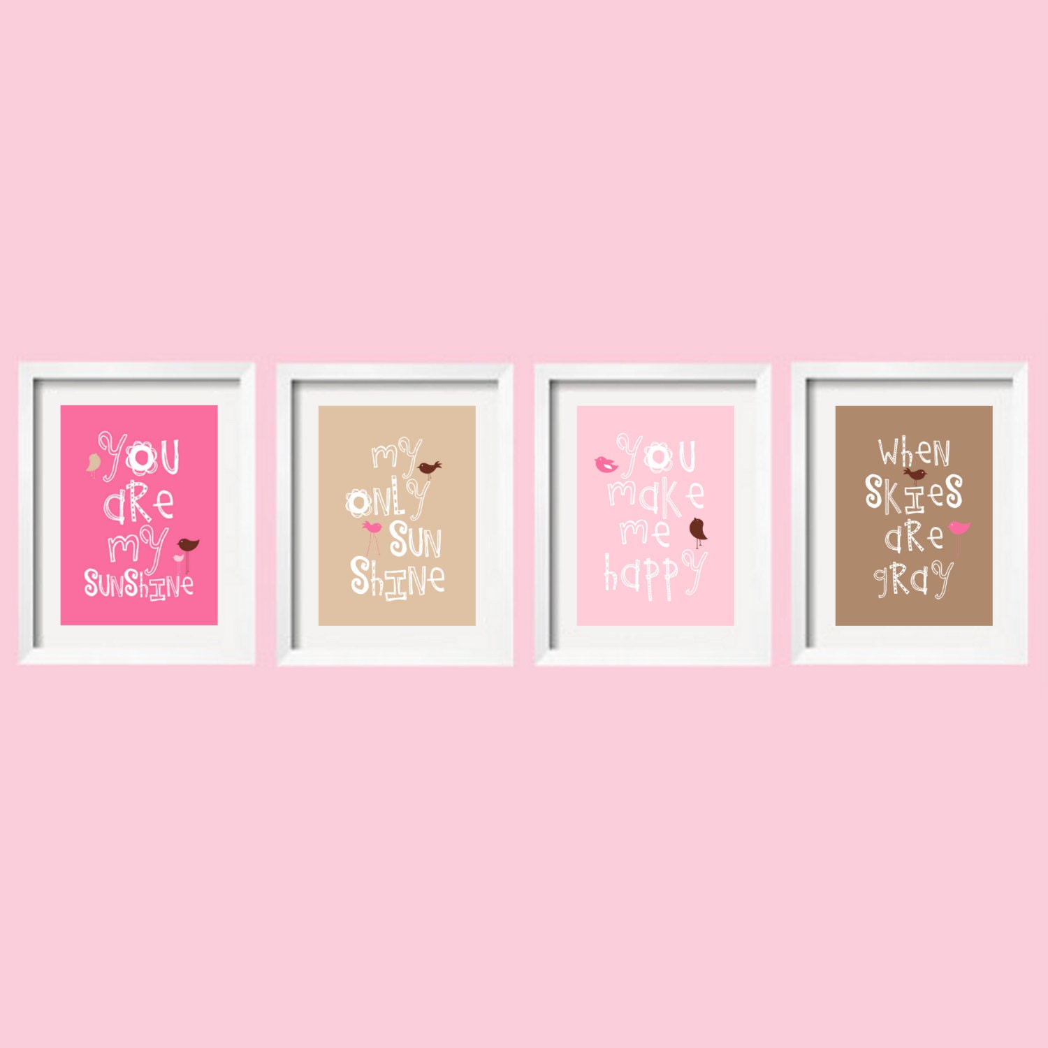 You Are My Sunshine Art Print Set of 4, 5x7 for Pottery Barn Bethany Bedding UNFRAMED by YassisPlace