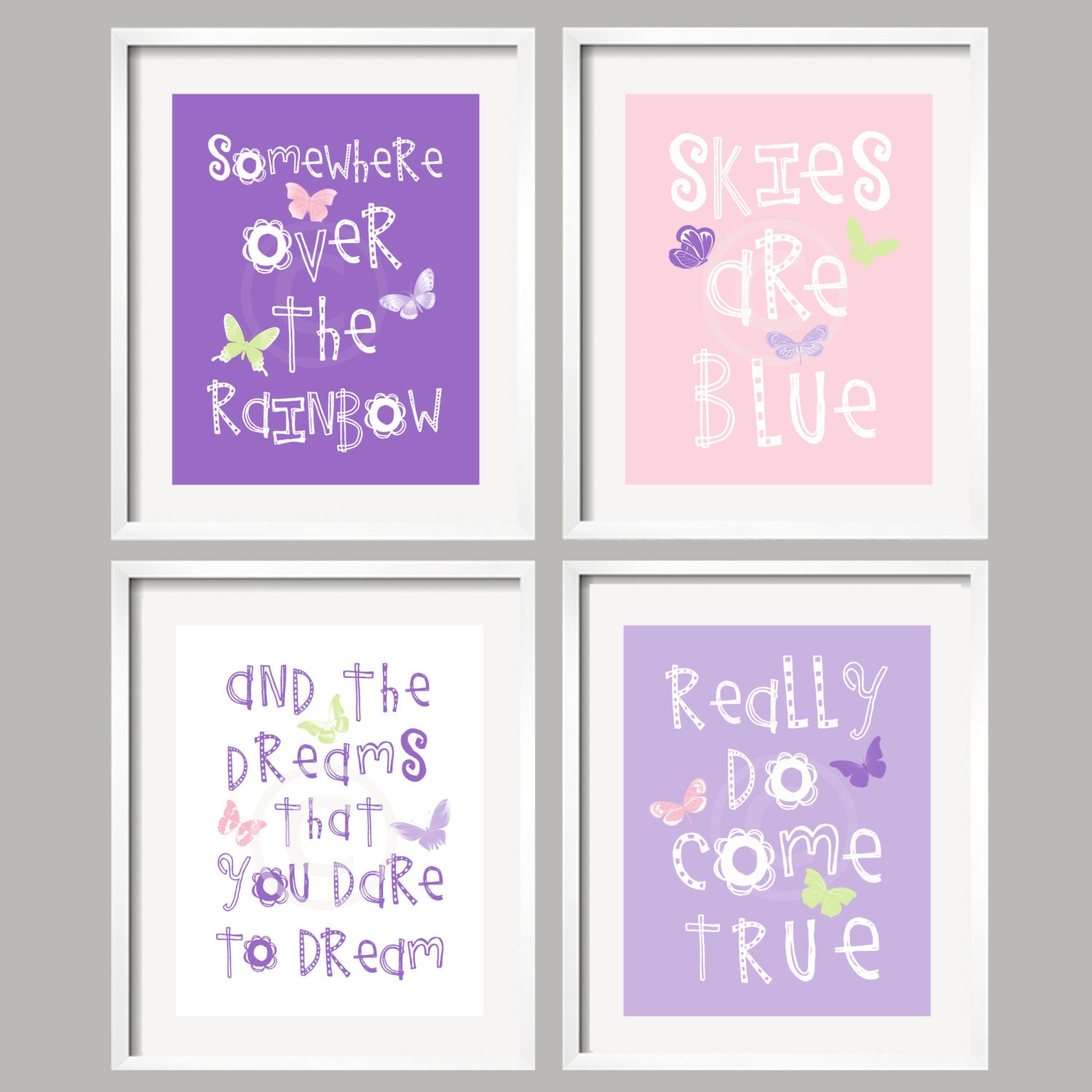 SALE Somewhere Over The Rainbow, Butterfly art,  Purple, Pink, and Green, Daisy Garden Colors,  Art Prints 8x10 inches by YassisPlace