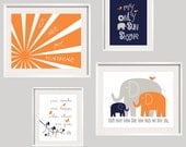 Kids Wall Art You Are My Sunshine Orange Navy and Gray Nursery Decor 8x10 and 5x7 - Eclectic Nursery or Toddler Girl Wall Art - YassisPlace