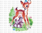Vintage Deer Bluebirds and Cute Animals Two LARGE Digital Vintage Image Download Sheet Transfer To Totes Pillows Tea Towels T-Shirts