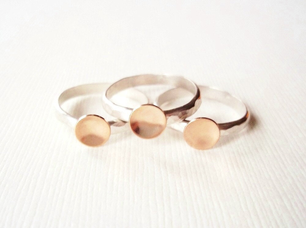 Stacking Ring. Hammered Sterling Silver with Gold filled. Handmade Jewelry