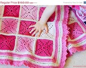 ON SALE For baby girl Wool Square Afghan, Hand knitted Baby Blanket, FREE Shipping Worlwide