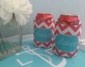 2 Matching Personalized Koozies with Monogram - Perfect Bridesmaids/ Bachelorette Party Gifts- Customize Colors