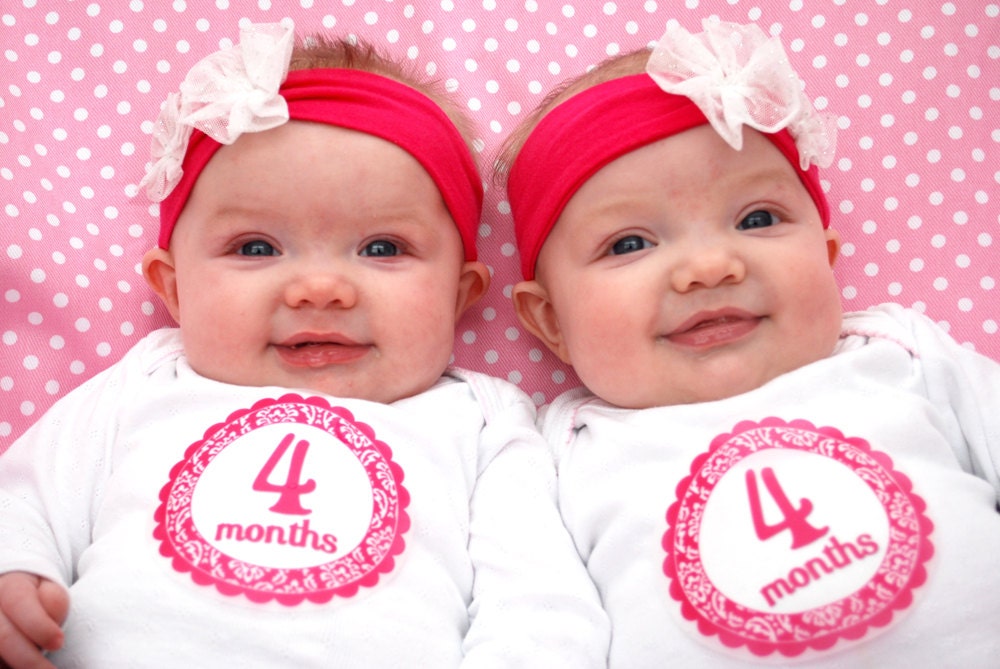 Monthly Onesie Baby Stickers - Danielle - Bright Pop of Damask Colors - Great Baby Shower Gift and  Photo Prop Baby Month Stickers