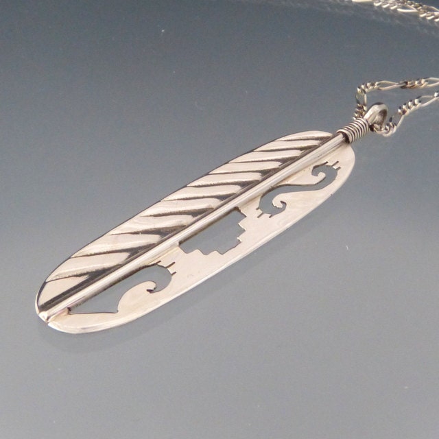 Handmade Sterling Silver Feather Pendant Necklace Fine Jewelry