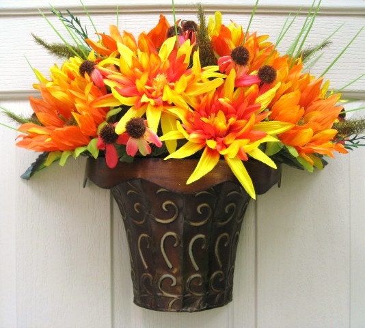 Sunflower Wreath, Orange Sunflower Door Wreath Alternative, Spring Wreaths, Summer Wreath, Yellow Orange Wreath