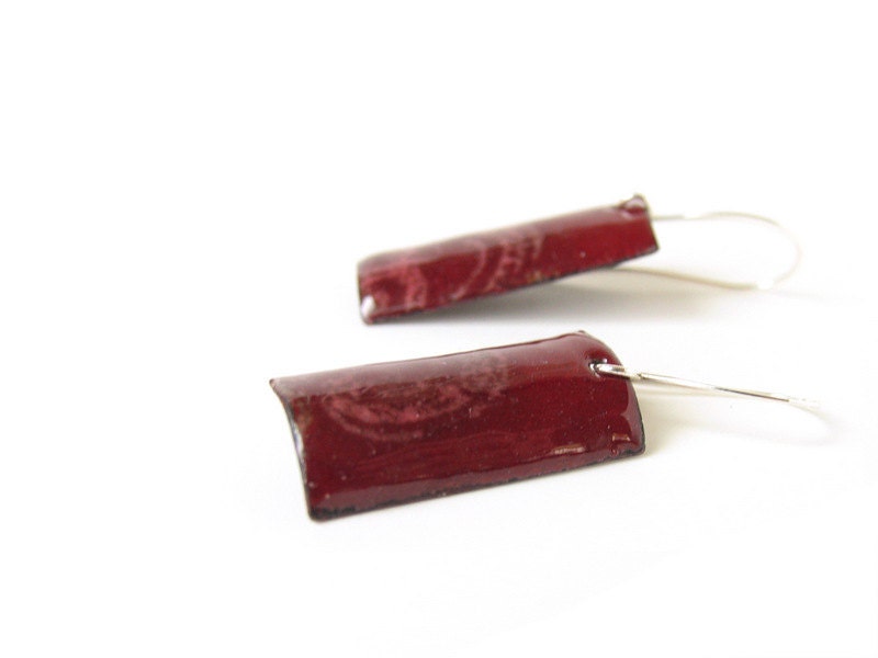 Enamel earrings burgundy maroon dark red summer artisan jewelry by Alery
