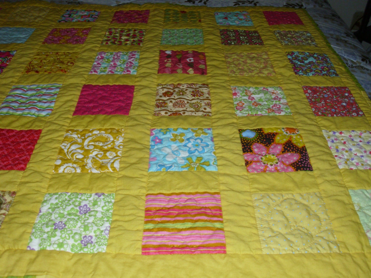 Today's Special 20% Off Quilt Lots and Lots of Yellow Crib Couch Throw Lap Quilt Hearts and Flowers