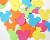 100 Mickey Mouse punch die cut confetti scrapbook embellishments - yellow, pink, blue, green, orange - No947