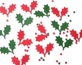 100 Holly Leaves and Berry punch die cut confetti scrapbook embellishments - No491