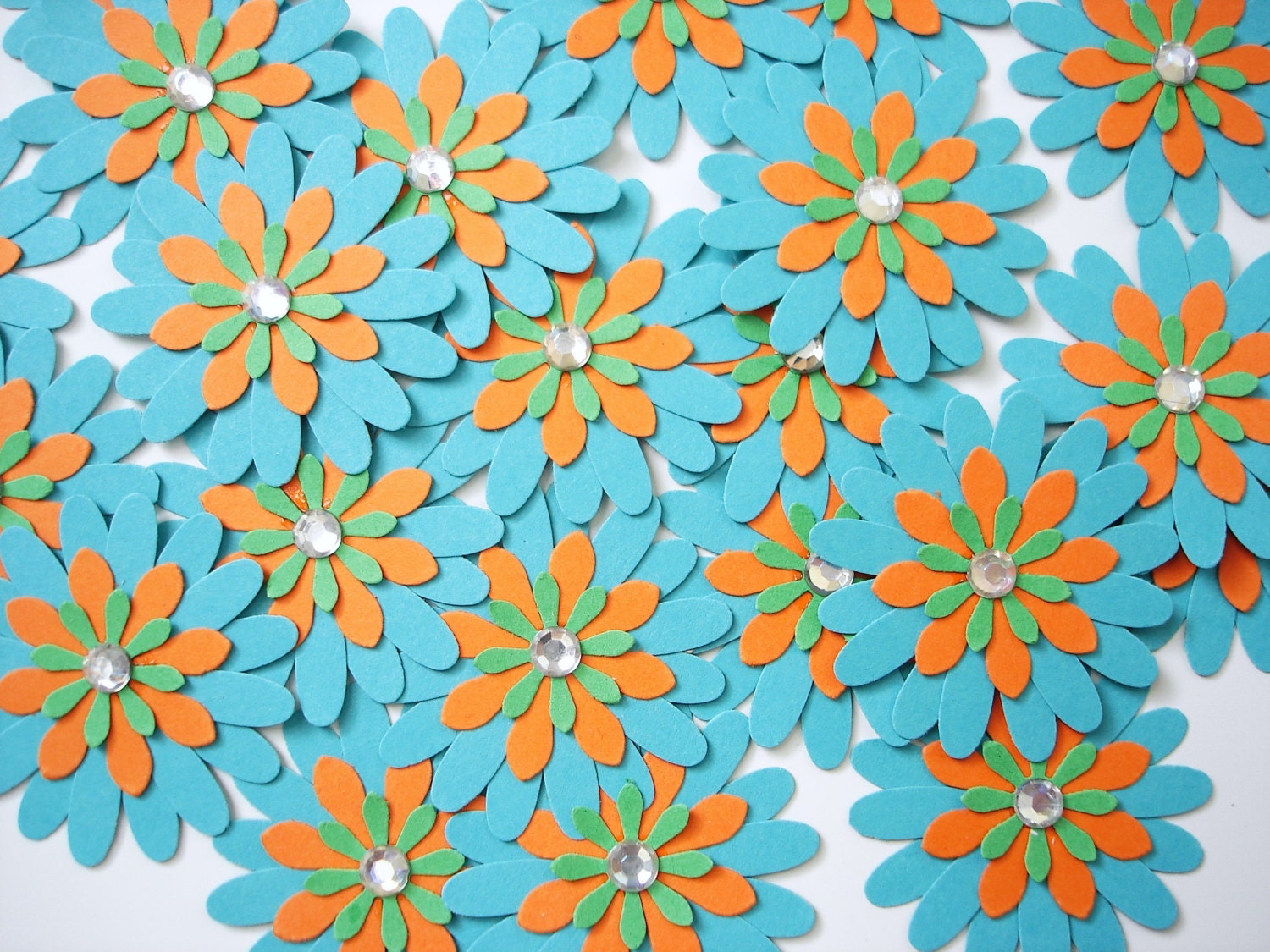 12 Teal Orange Green Daisy Flower punch die cut scrapbook embellishments - No854