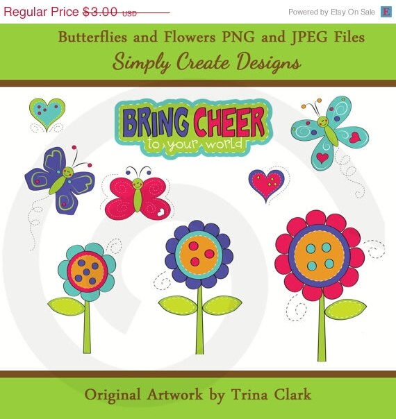 SALE Butterflies Clipart Flowers Spring Clip art Personal and Commercial Use Il_570xn
