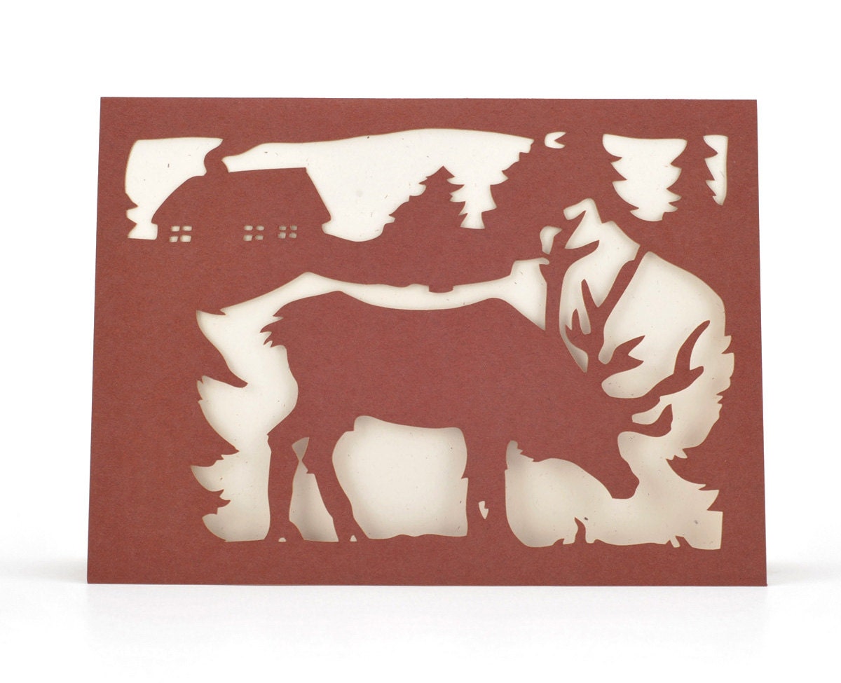 Reindeer - Wine - Cut Paper Holiday Greeting Card
