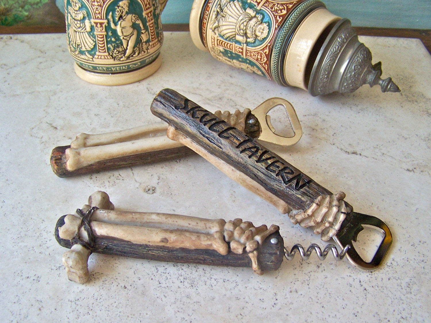 Vintage Skull Tavern Bottle Opener and Corkscrew