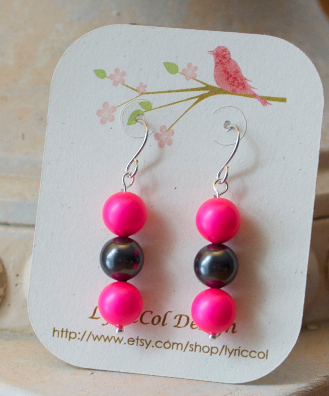 Hot Pink and Black Earrings