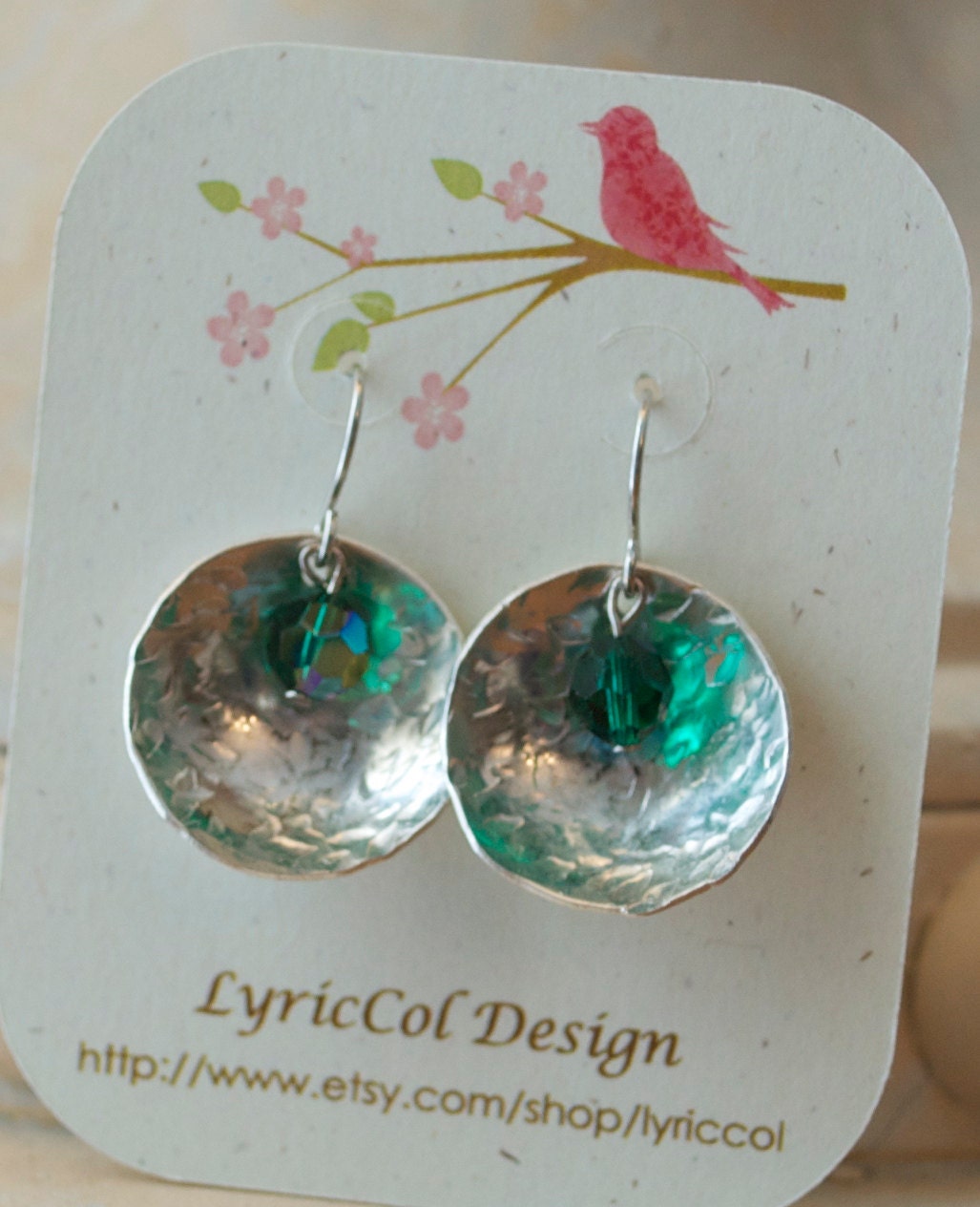 Silver Dome Green Bead Earring