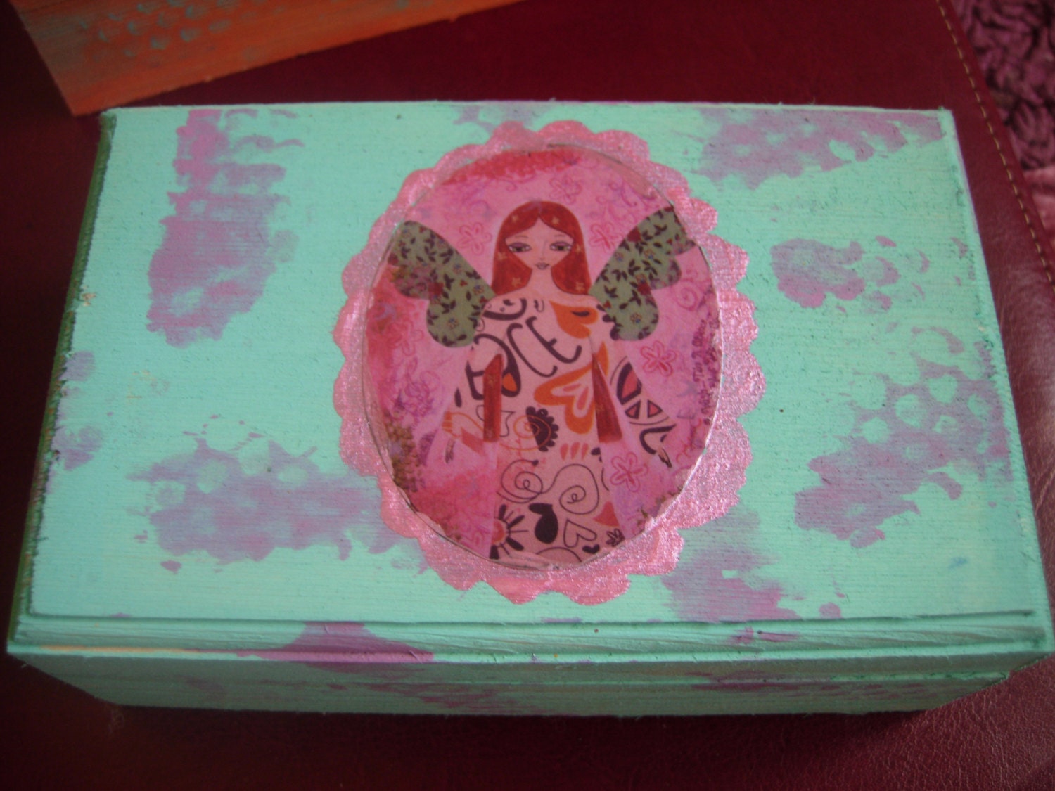 She spreads Love everywhere - mixed media wooden art box / jewelry case/cards case by a Pink Dreamer