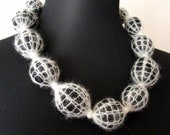 Cream Knit & Charcoal Felted beaded necklace
