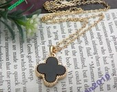 Pretty gold black clover necklace pendant jewelry vintage style