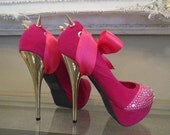 High Heel Platform Spiked  Women Shoes Hot Pink size 8 1/2... SALE ...A SpikesByG Design