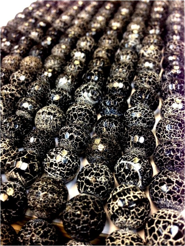 12 mm. Black Fire Agate - Faceted Round Beads - 15.5 inch strand (mj28)