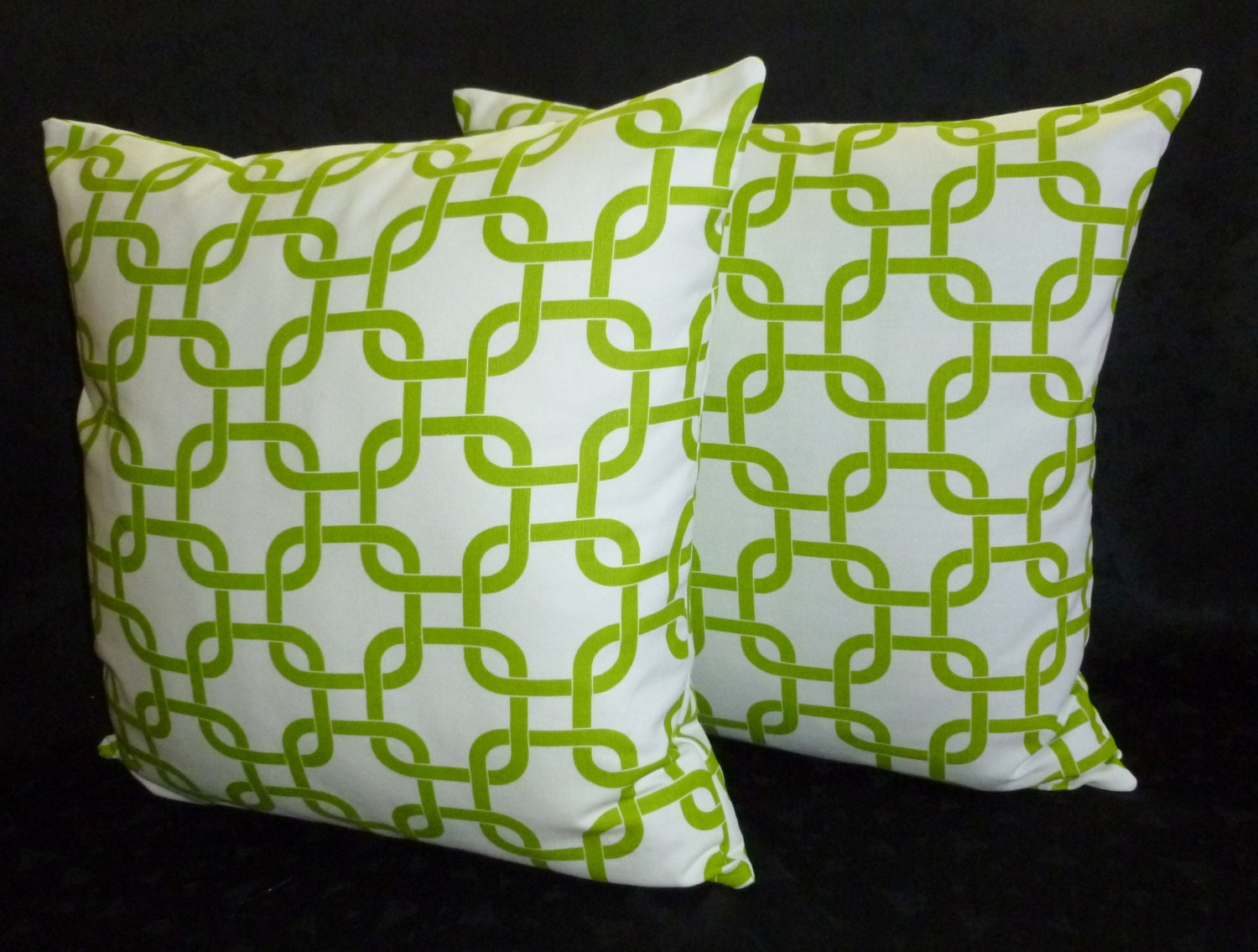 Decorative Pillow Covers in Lime Green and White -Two 18 Inch