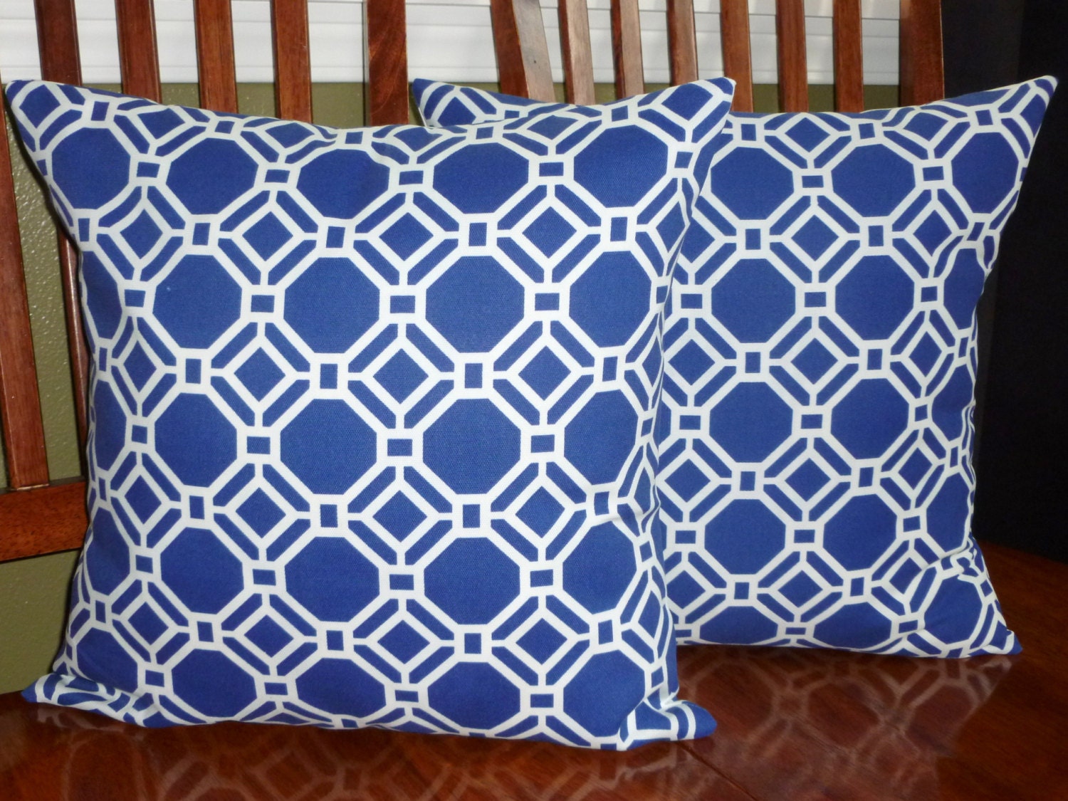 Decorative Outdoor Throw Pillows - Two 18 Inch Cobalt Blue