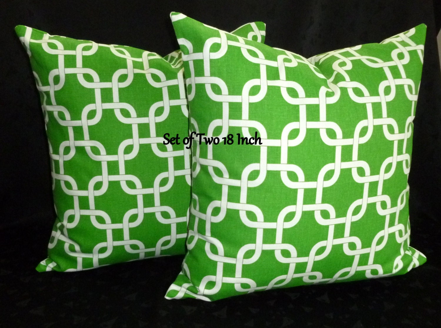 Decorative Pillow Covers in a Dark Kelly Green and White -Two 18 Inch