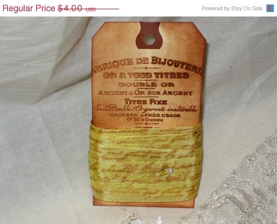 Memorial Day Sale Seam Binding French Script Hand Stamped and Aged Seam Binding Citrone