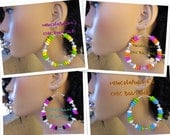 Colored Wood Silver Bi-Cone  Beaded Hoop Earrings - SKITTLES
