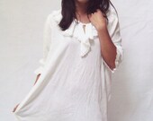 Vintage 70s White Cotton Gauzy Dress S M Ruffles Boho Mini Dress