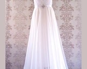 A-line Sweet Sleeveless Floor-length Chiffon Sashes Prom Wedding Dress : PANTHEA Floral Lace Chiffon Dress Custom Size